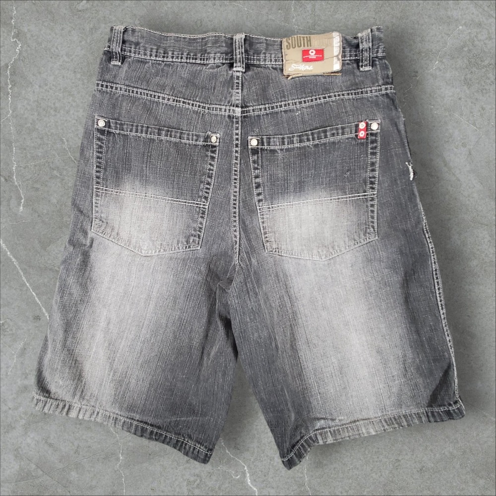 Southpole Denim Shorts Mens 34 Black Y2K Baggy Skater Contrast Red Tabs Stitch